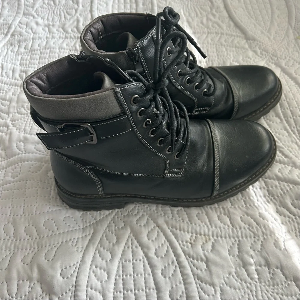 Men's Black Leather Lace-Up Work Boots